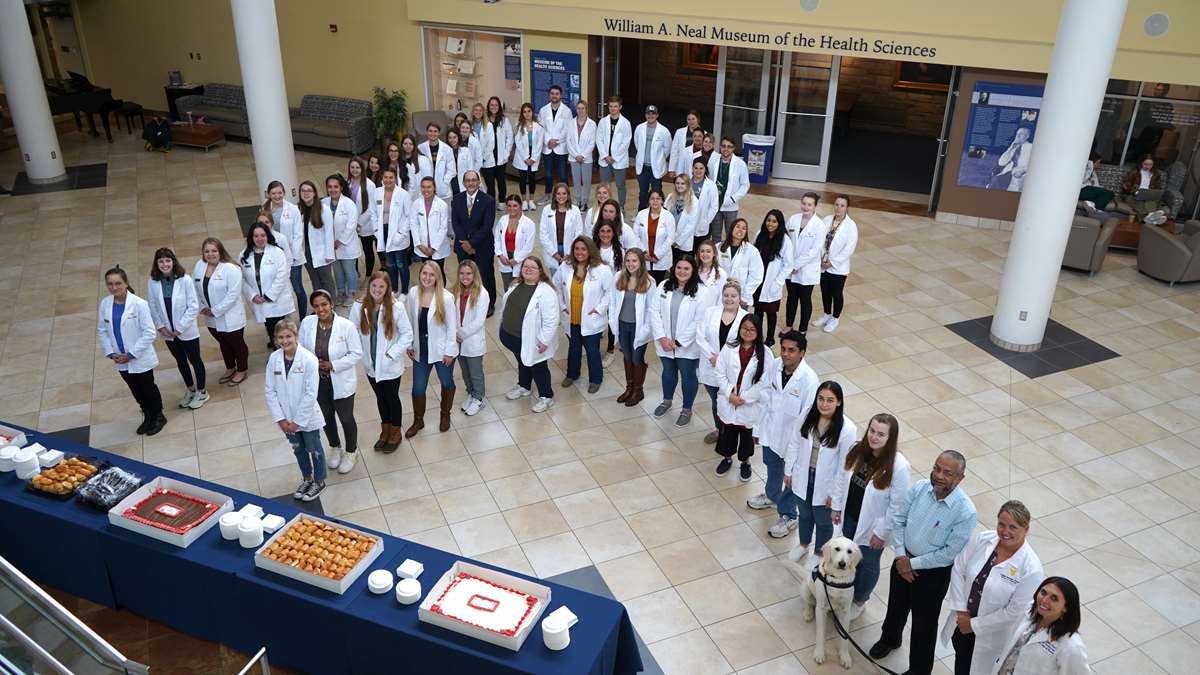 Student pharmacists kick-off American Pharmacists Month with a photo in the Pylons at the HSC.